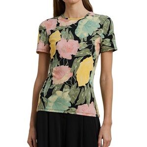Ralph Lauren Women Preppy Colorful Colorblock Casual Floral Short Sleeve Tee Med